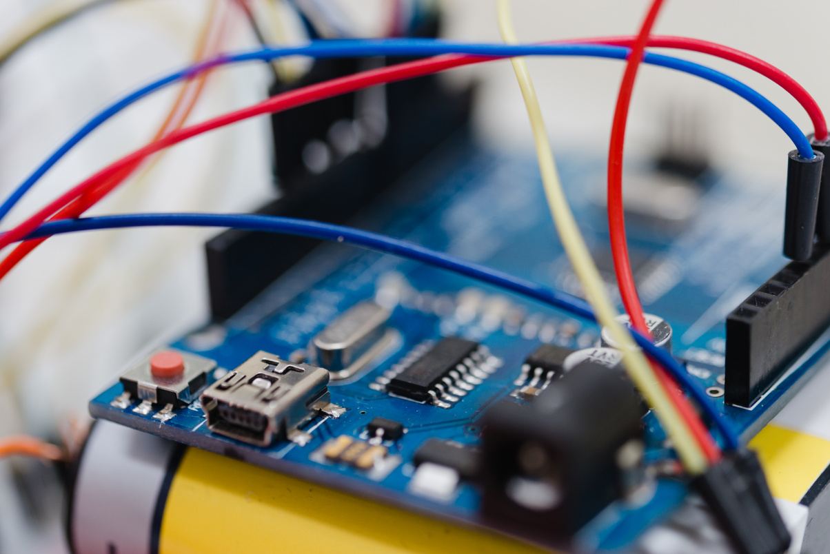 Embedded controller board with wiring, built by ChipIOT